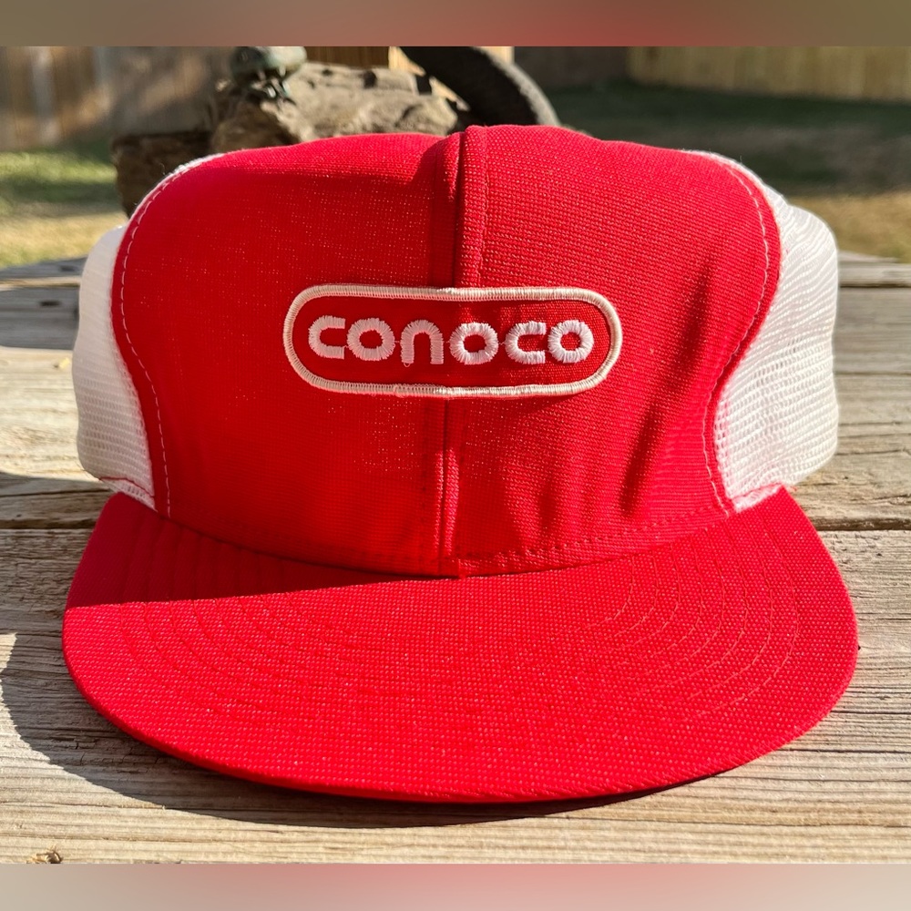 Conoco Logo Big Brim Red and‎ White Mesh Hat SnapBack Cap Vintage